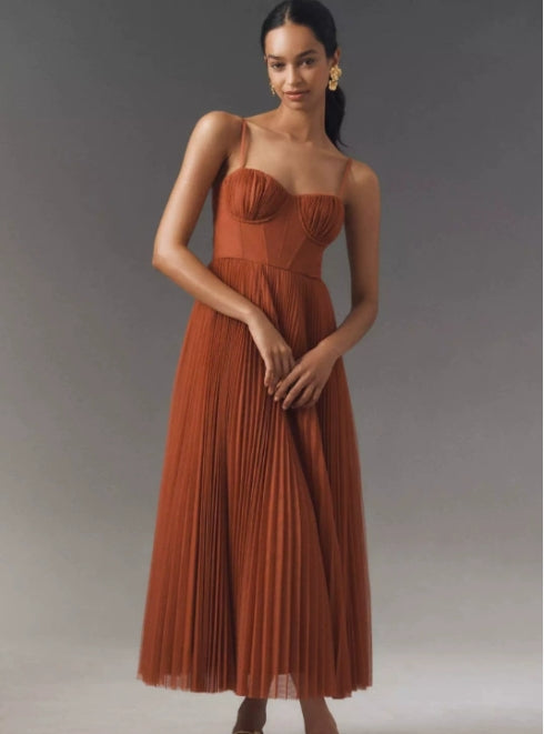 Midi Ärmellos Kleid Mit Gefälteltem Tüll-Bustier