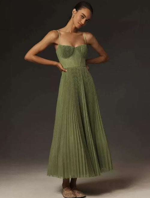 Midi Ärmellos Kleid Mit Gefälteltem Tüll-Bustier