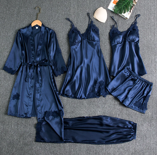 Fünfteiliges Schlafbademantel-Set aus Seide
