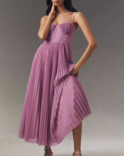 Midi Ärmellos Kleid Mit Gefälteltem Tüll-Bustier