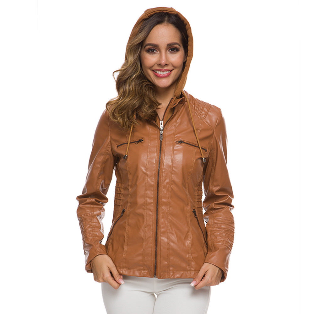Wetterfester Damen Lederjacke Mit Kapuze