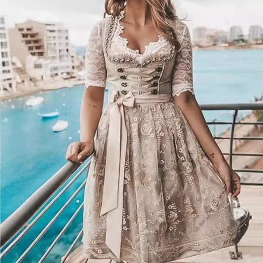 Deutsches traditionelles Oktoberfestkostüm Münchner Bierkleid Bühnenrock Jacquard-Spitzen-Performance-Kostüm